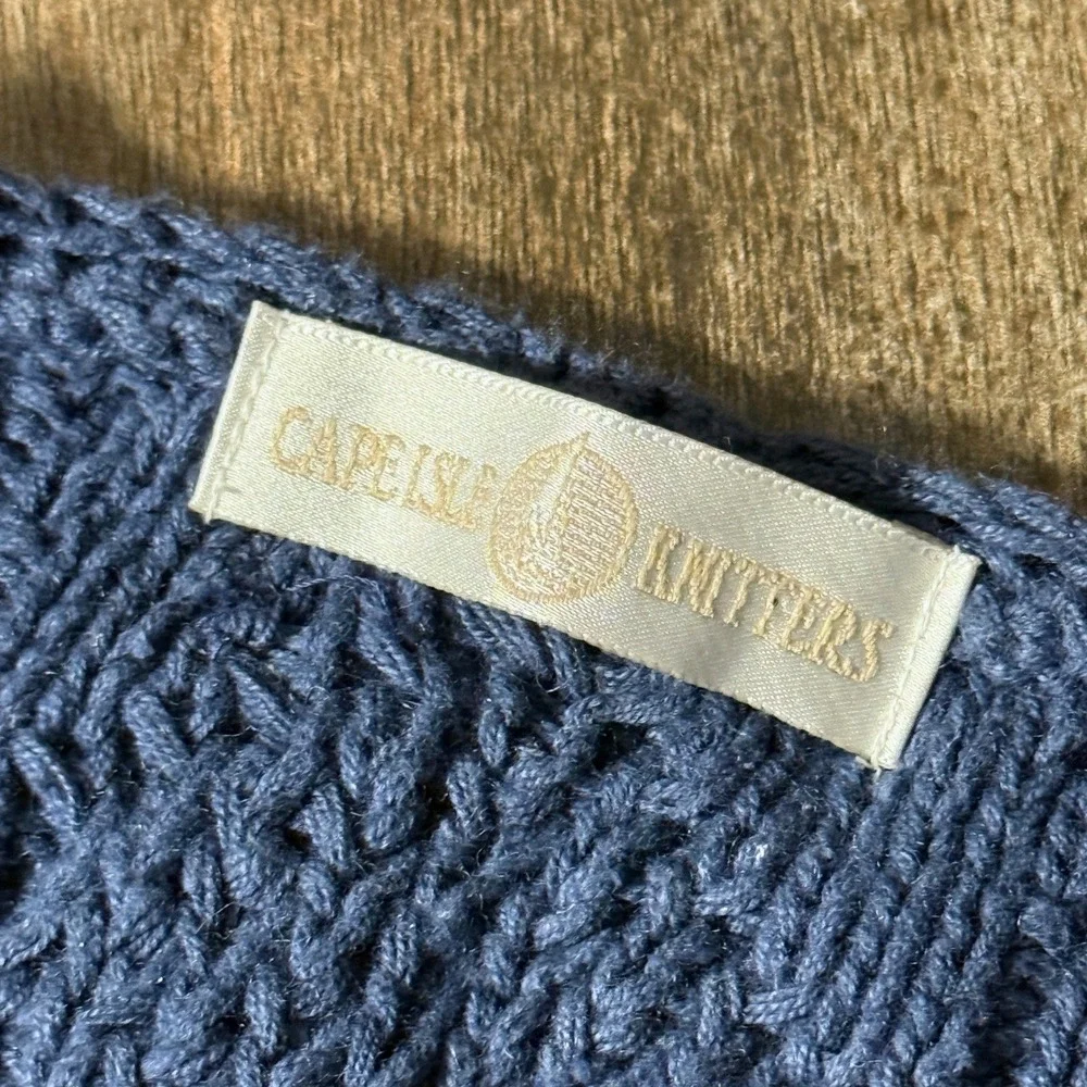 Cape Isle Knitters Vintage Women's Fisherman V Neck Cable Knit LS Sweater,Blue,L - Picture 2 of 11